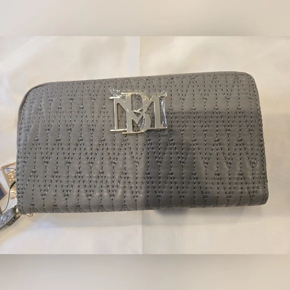 NWT Badgley Mischka Grey Long Wallet with Phone Pocket and Wristlet - Picture 2 of 8